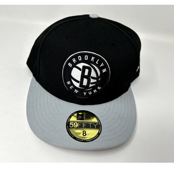 NBA BROOKLYN NETS Mens 2-Tone 59FIFTY Fitted New Era Cap, 8, Black - Picture 1 of 5